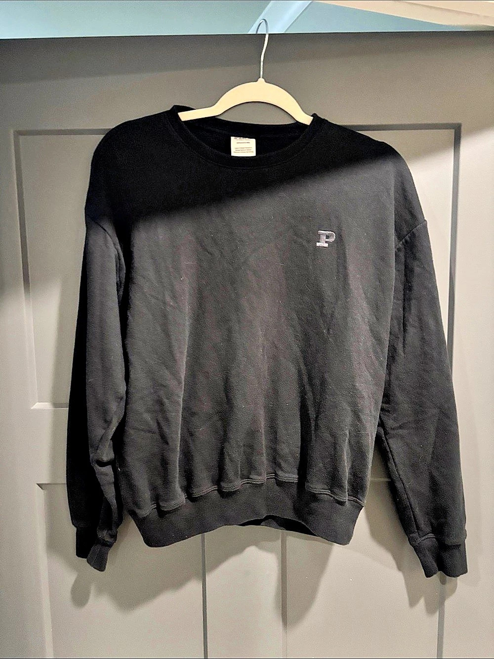 PINK Black Cotton Crewneck Sweatshirt Size Small Like New
